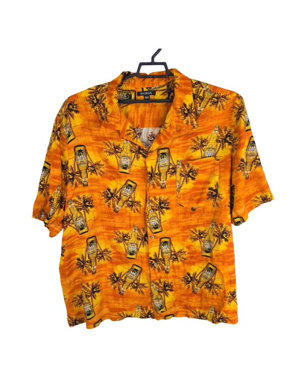 Mens George Orange Tropical Beer & Palm Tree Print Button Up Shirt Rayon 3XL